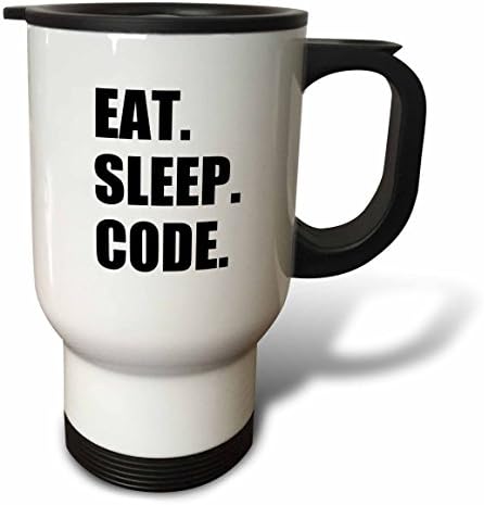 3dRose Eat Sleep Code Компютърен Енкодер Програмист Love To Program Coding Пътна Чаша, 14 Грама, Неръждаема
