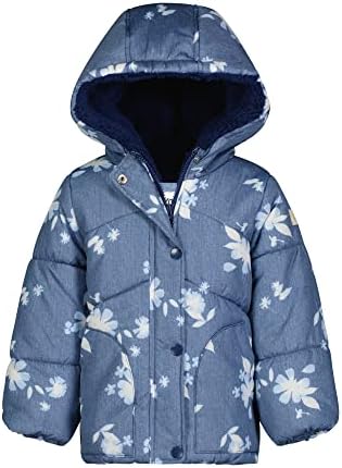 Зимно палто с качулка за момичета OshKosh B ' sofia, тъмно синьо, със стилен цветен печат по цялата дължина,