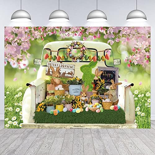 Hilioens 7 × 5 метра Пролетен Великденски Фон за Снимки Камион Градински Яйца Цвете Сакура Новородено Фон за