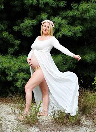 ZIUMUDY Макси шифоновое рокля за фотосесия за бременни, рокля с цепка отпред за фотосесия