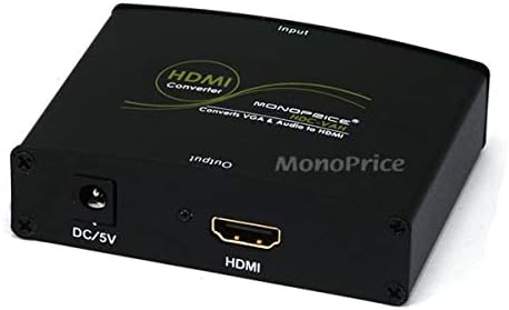 Monoprice 104629 Конвертор стереозвука VGA и R/ L, HDMI адаптер за постоянен ток, Черен