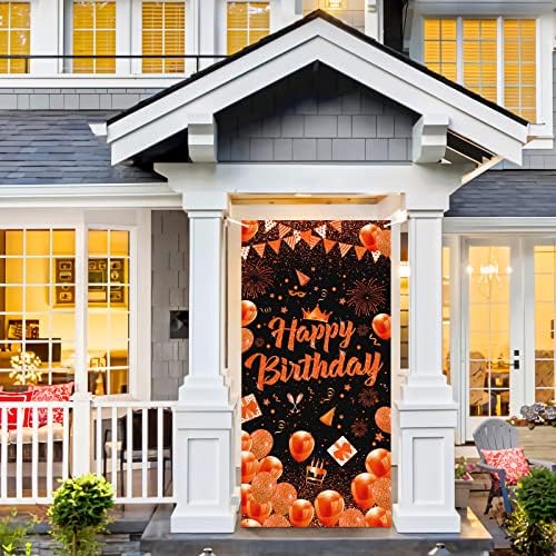 Оранжев Банер за парти по случай рождения Ден на Украса на Голям Оранжев Черен честит Рожден Ден на Вратата