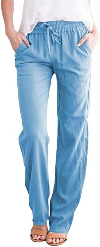 ETHKIA Дамски спортни Панталони Дамски Ежедневни Панталони от Цели Памук и Панталони с Джоб Дълги Панталони