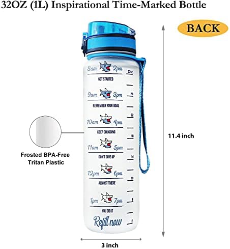 64ГИДРО 32 грама 1литровая Мотивационни бутилка за вода с марка Време и подвижен филтър, бърз разход, флип-надолу