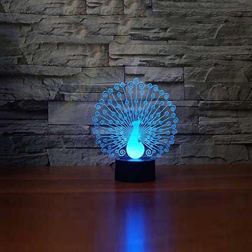 3D Паун лека нощ USB Сензорен Прекъсвач Декор Животни Настолна Лампа Настолна Оптична Илюзия Лампи 7 Цвята Променящите