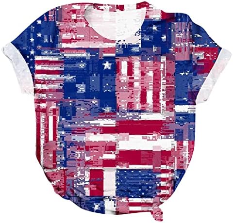 Женска Тениска с Американския Флаг, Къс Ръкав, Блузи с Флага на САЩ 4 юли, Летен Свободни Патриотични Тениски,