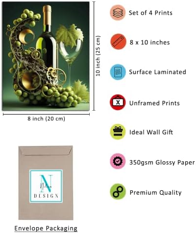 Дизайн Nilem Вино Щампи монтаж на стена Арт Декор винен бар Комплект от 4 Без рамки (8 x 10) Винарска Плакат
