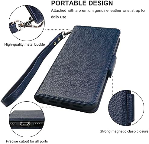 Чанта-портфейл Bocasal за iPhone 12/12 Pro, Естествена Кожа, Поддръжка за Безжично зареждане, RFID Заключване,
