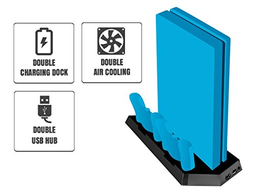 Indeca PS4 Тънка Вертикална Поставка за охлаждане и зареждане с USB възел