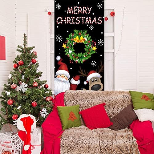 Весела Коледа на Вратата на Кутията Коледна Тема Фотобудка Подпори Елен Снежинка Дядо Фон за Снимки Висящи Украшения