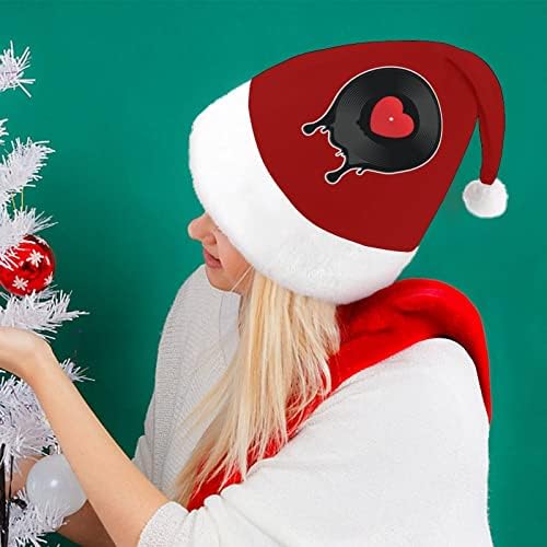 Разтопена vinyl плоча със сърцето, коледна шапка, мек плюшен шапчица Дядо Коледа, забавна шапчица за коледно