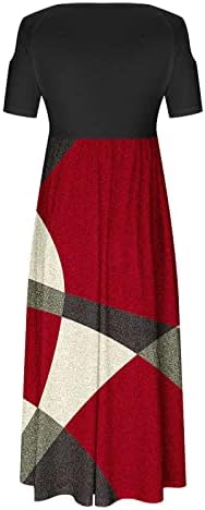 Дамски Летни Макси рокля с Открити Рамене и Цветен Модел 2023, Дълги Рокли с Джоб, Ежедневното Модно Рокля в