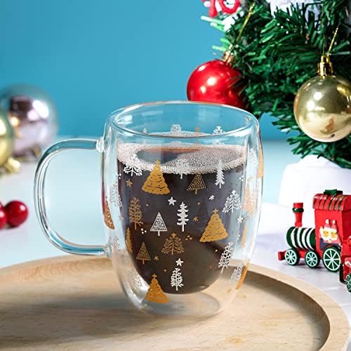 Чаши за кафе от стъкло с Двойни Стени Foosibo, Изолирани Чаши за еспресо с обем 12 мл, Прозрачни Коледни Чаши