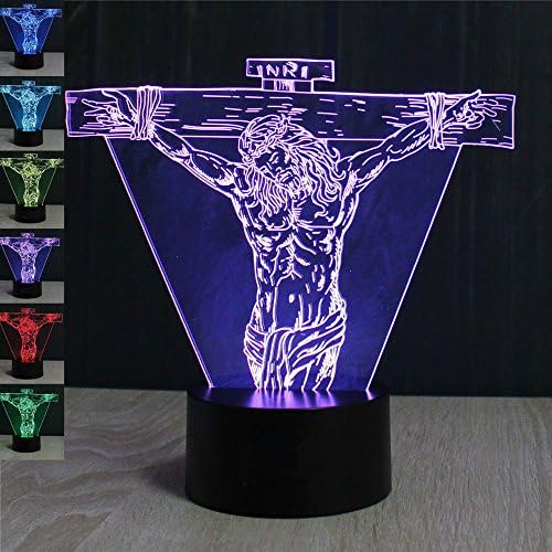 3D Християнството Исус Страда лека нощ USB Сензорен Прекъсвач Декор Маса Настолна Оптична Илюзия Лампи 7 Променящия
