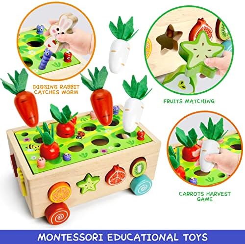 Дървени Играчки Монтесори за малки момчета и момичета на възраст 2, 3, 4 години, Дървени играчки за градината