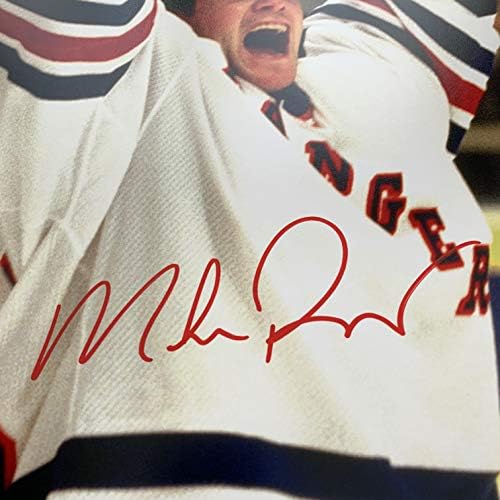 Майк Рихтер с автограф и подпис на 16x20 снимка NHL New York Rangers PSA COA